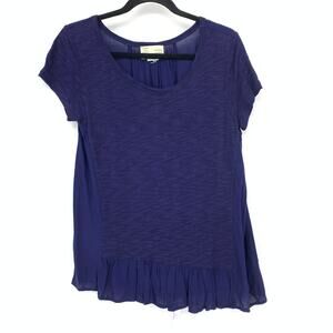 Anthropologie Saturday Sunday Ruffled Hem Blouse Womens Sz M Blue Short Sleeve